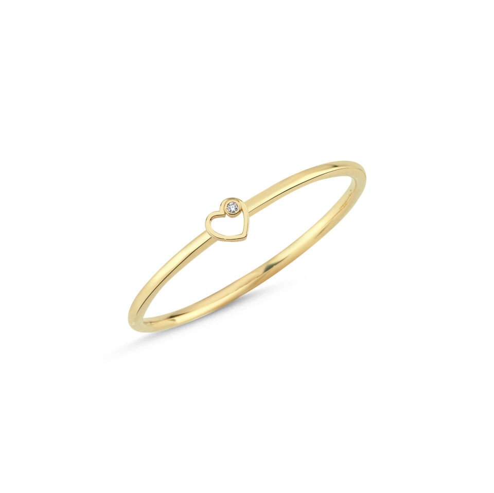 Minimal Heart Solitaire Altın Yüzük