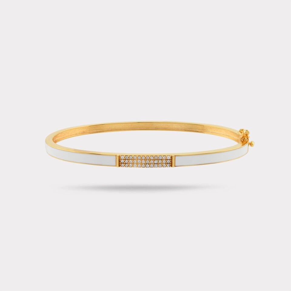 White Enamel Pavé Altın Kelepçe