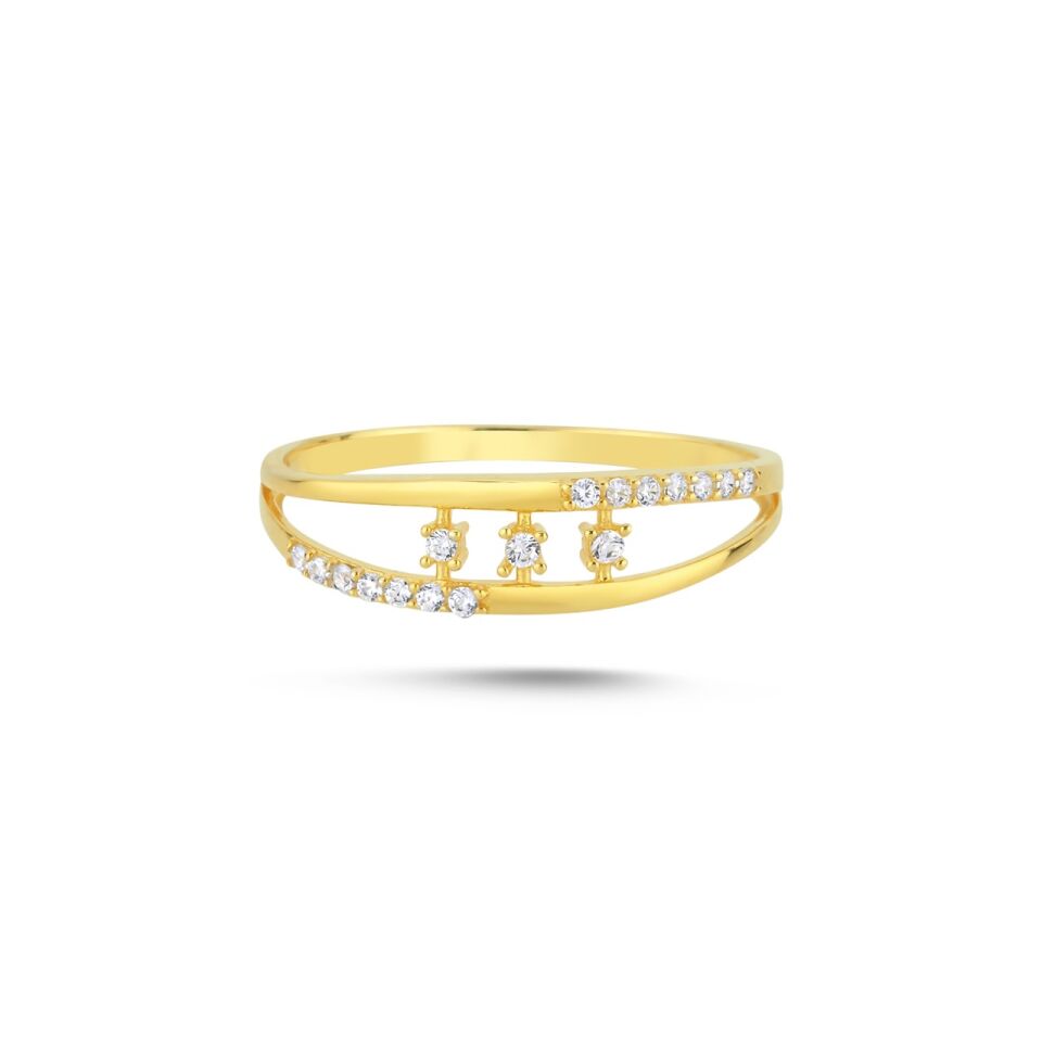 Split Line Pave Altın Yüzük